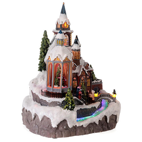 Cenário natalino em miniatura igreja movimento, luzes, música corrente e pilhas, 27x25x37,2 cm 4