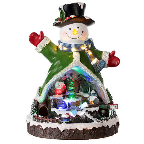 Muñeco de nieve movimiento música LED 2 funciones 40x29x28 cm corriente 1