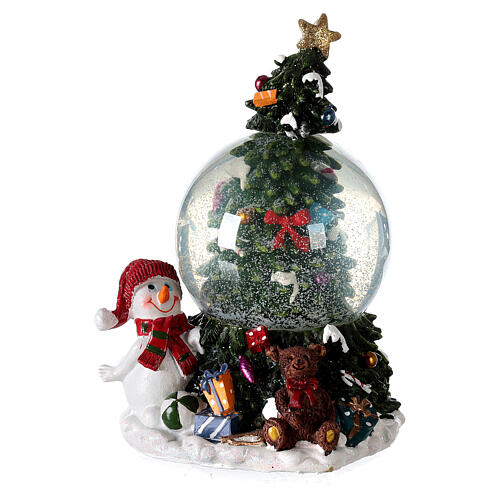 Boîte à musique de Noël sapin et bonhomme de neige boule à neige 20x15x15 cm 2