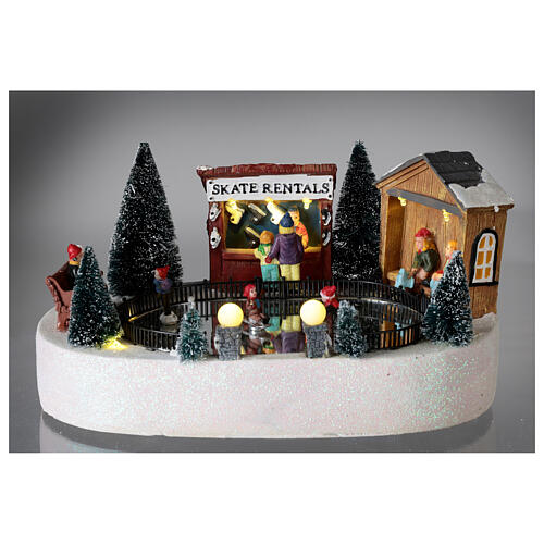 Villaggio pista pattinaggio movimento musica Led 15x30x20 cm batteria 2