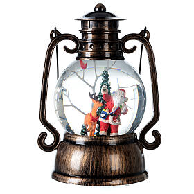 Lanterne LED Père Noël neige bronze 25x20x15 cm