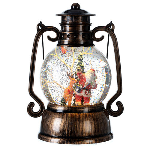 Lanterne LED Père Noël neige bronze 25x20x15 cm 3