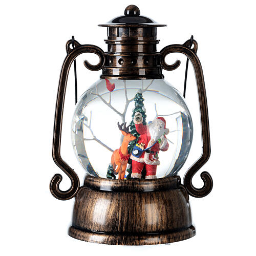 Lanterna LED Babbo Natale neve bronzo 25x20x16 cm 1