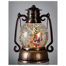 Lampion LED Święty Mikołaj śnieg, kolor brązu 25x20x16 cm