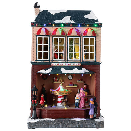 Cenário natalino em miniatura casa movimento música e luzes LED, 42x25,5x18 cm, corrente 1