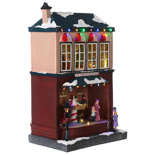 Cenário natalino em miniatura casa movimento música e luzes LED, 42x25,5x18 cm, corrente 4
