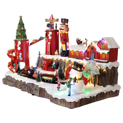 Décor de Noël centre d'expédition cadeaux Père Noël avec train et lumières 40x55x30 cm 3