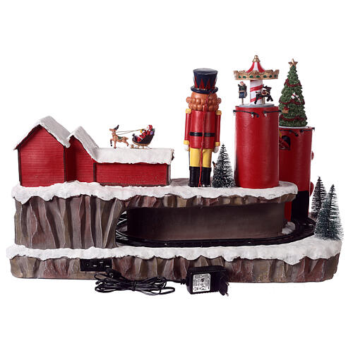 Villaggio natalizio centro spedizione regali Babbo Natale con treno e luci 40x55x30 cm 5