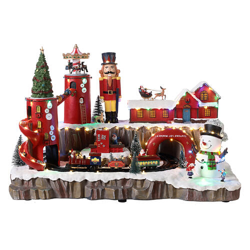 Christmas village shipping gifts center Santa Claus with train and lights 40x55x30 cm 1