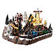 Christmas village set with train in motion, amusement park and skaters 40x70x50 cm s4