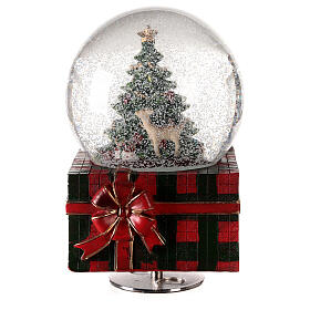 Caixa de música globo de neve árvore de Natal e filhote de veado 15x9x9 cm