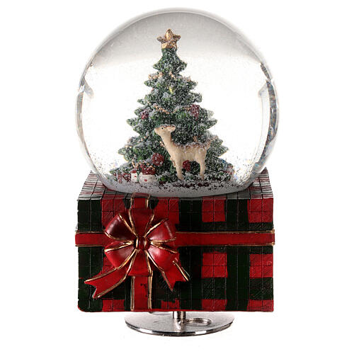 Caixa de música globo de neve árvore de Natal e filhote de veado 15x9x9 cm 1