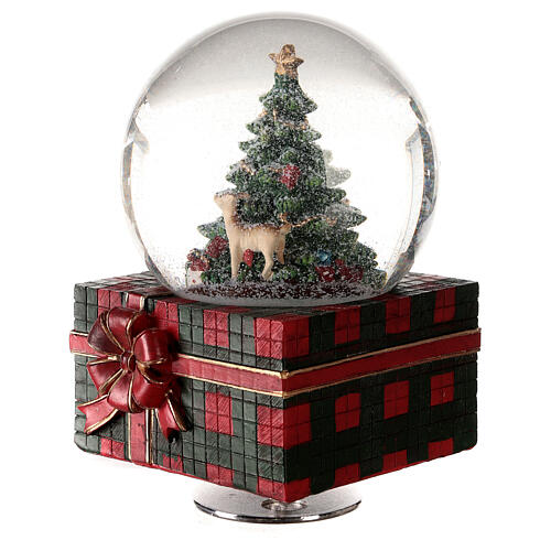 Caixa de música globo de neve árvore de Natal e filhote de veado 15x9x9 cm 3