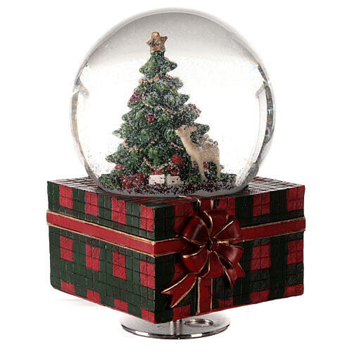 Caixa de música globo de neve árvore de Natal e filhote de veado 15x9x9 cm 4