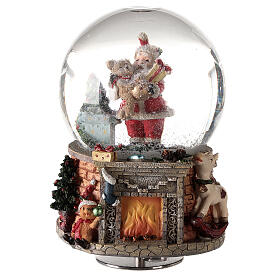 Caixa de música globo de neve lareira, Pai Natal e presentes 15x10x10 cm