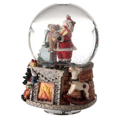 Caixa de música globo de neve lareira, Pai Natal e presentes 15x10x10 cm 3