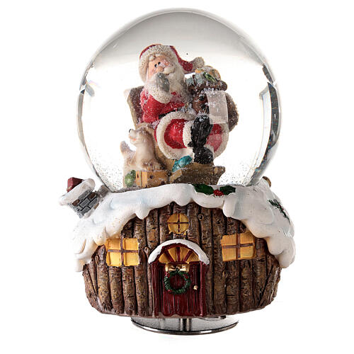 Caixa de música globo de neve Pai Natal com cachorro e presentes 15x11x10 cm 1