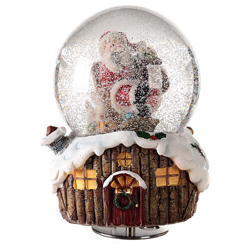 Caixa de música globo de neve Pai Natal com cachorro e presentes 15x11x10 cm 2