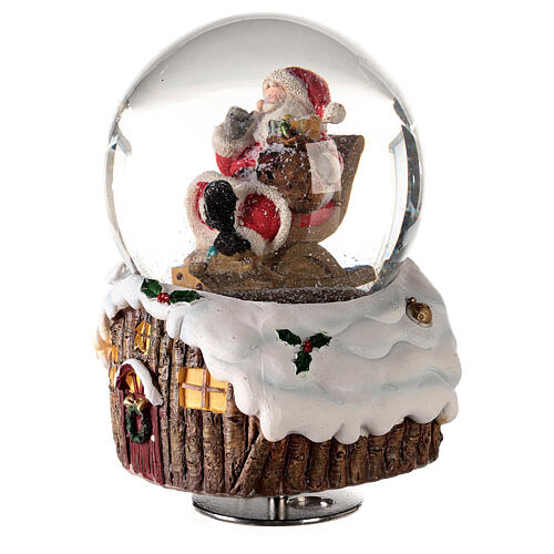 Caixa de música globo de neve Pai Natal com cachorro e presentes 15x11x10 cm 3