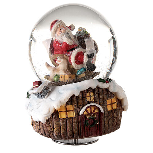 Caixa de música globo de neve Pai Natal com cachorro e presentes 15x11x10 cm 4