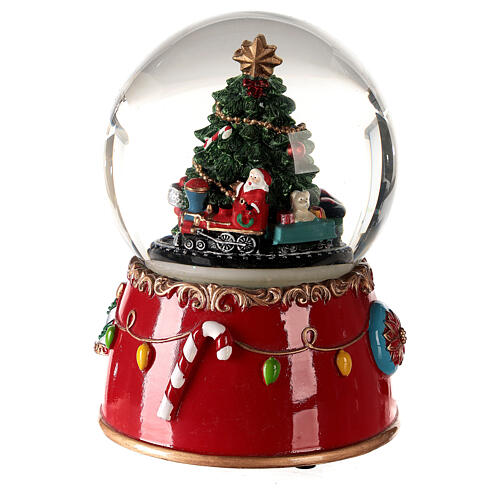 Caixa de música globo de neve árvore de Natal enfeitada com base vermelha 14x10x10 cm 1