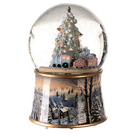 Caixa de música globo de neve árvore de Natal, brinquedos e comboio 14x10x10 cm