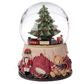 Caixa de música globo de neve árvore de Natal, brinquedos e comboio 15x11x11 cm