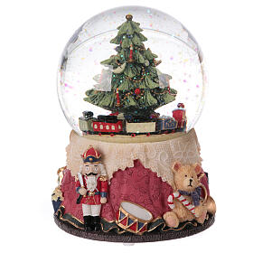 Caixa de música globo de neve árvore de Natal, brinquedos e comboio 15x11x11 cm