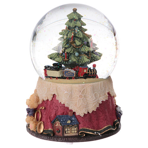 Caixa de música globo de neve árvore de Natal, brinquedos e comboio 15x11x11 cm 3