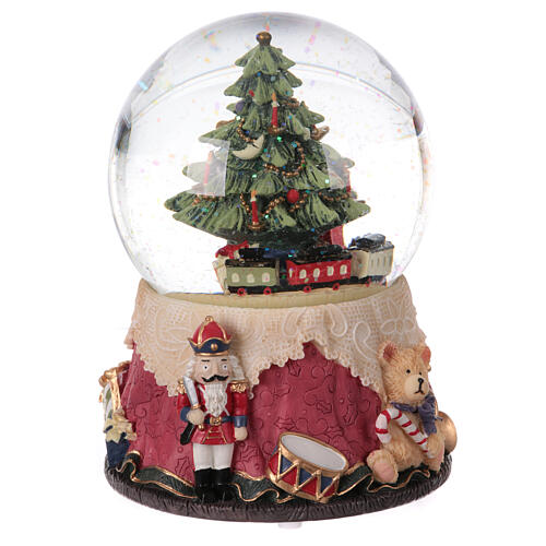 Caixa de música globo de neve árvore de Natal, brinquedos e comboio 15x11x11 cm 4