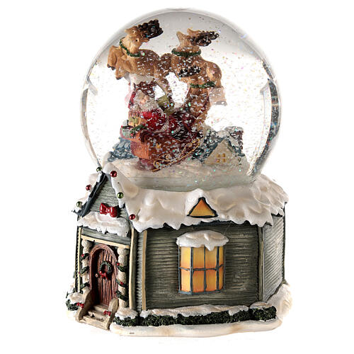 Caixa de música globo de neve Pai Natal no trenó com renas; 15x13x12 cm 2
