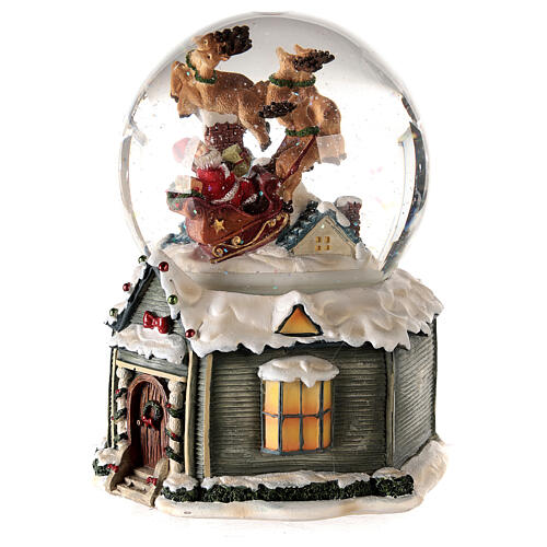 Christmas snow globe music box Santa Claus reindeer sleigh 15X15X10 3