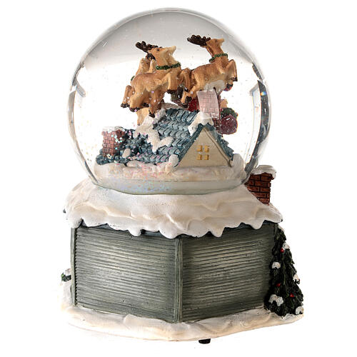 Christmas snow globe music box Santa Claus reindeer sleigh 15X15X10 5
