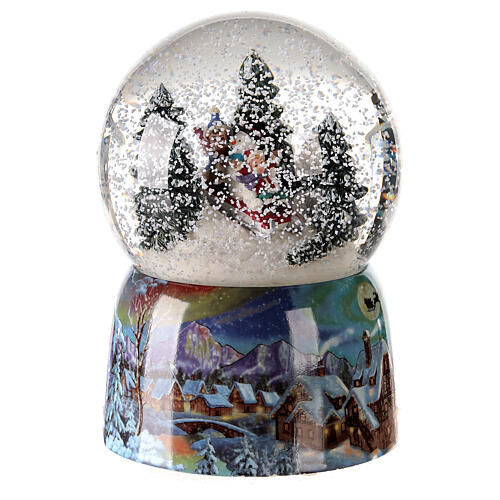 Musical Christmas snow globe sled with children 15x10x10 2