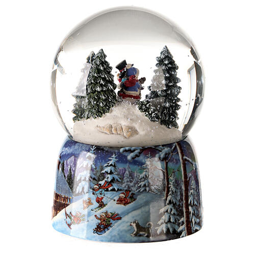 Musical Christmas snow globe sled with children 15x10x10 5