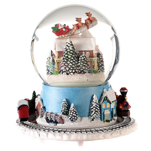 Caixa de música globo de neve comboio, casa e Pai Natal no trenó, 16x16x16 cm 5