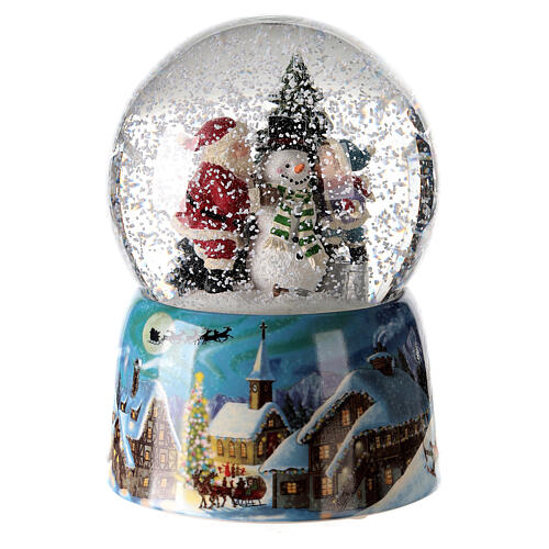 Snow globe with music box, Santa with child and snowman 15x10x10 cm 2