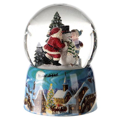 Snow globe with music box, Santa with child and snowman 15x10x10 cm 4