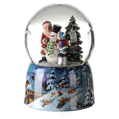 Caixa de música globo de neve Pai Natal, criança e boneco de neve; 14x10x10 cm 3
