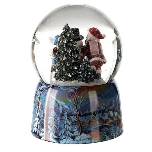 Caixa de música globo de neve Pai Natal, criança e boneco de neve; 14x10x10 cm 5