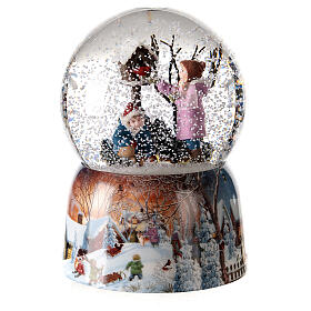 Snow globe with music box, children feeding birds 15x10x10 cm