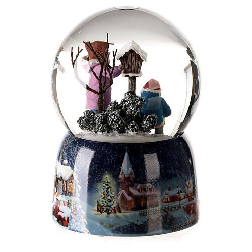 Snow globe with music box, children feeding birds 15x10x10 cm 5