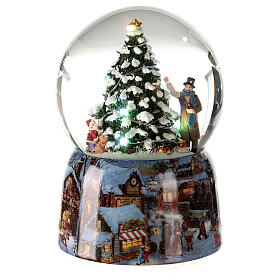 Caixa de música globo de neve árvore de Natal iluminada a pilha 14,5x10x10 cm