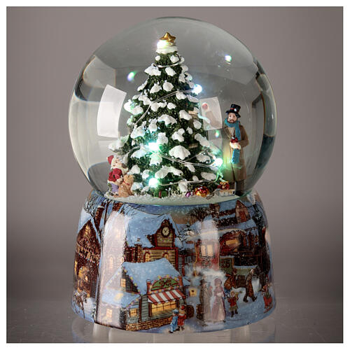 Caixa de música globo de neve árvore de Natal iluminada a pilha 14,5x10x10 cm 2