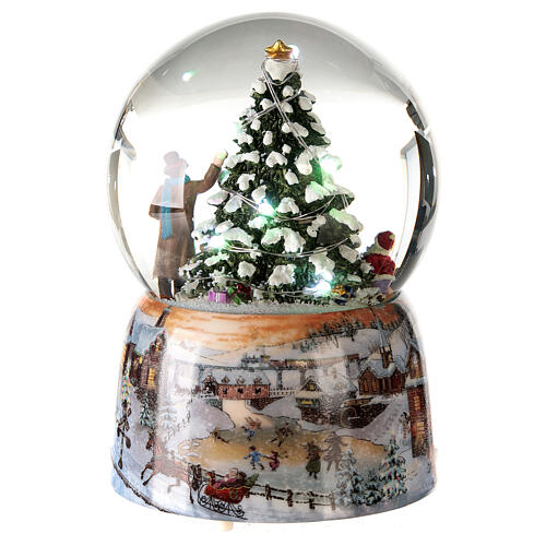 Caixa de música globo de neve árvore de Natal iluminada a pilha 14,5x10x10 cm 6