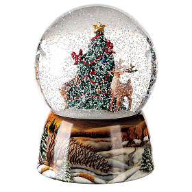 Snow globe with music box, Christmas tree with fawn and deer 15x10x10 cm