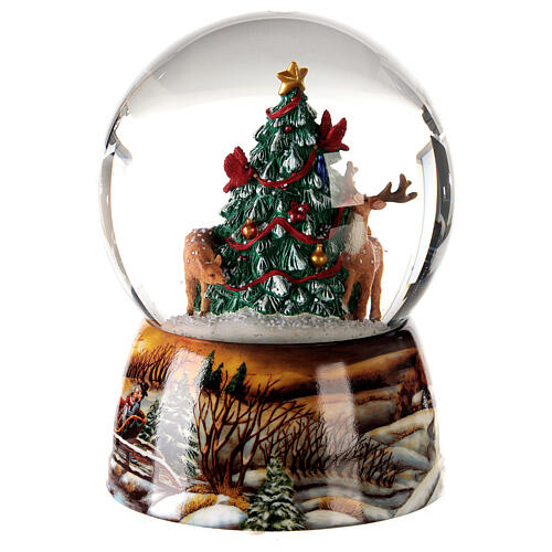 Snow globe with music box, Christmas tree with fawn and deer 15x10x10 cm 1
