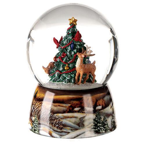 Snow globe with music box, Christmas tree with fawn and deer 15x10x10 cm 3