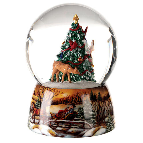 Snow globe with music box, Christmas tree with fawn and deer 15x10x10 cm 4