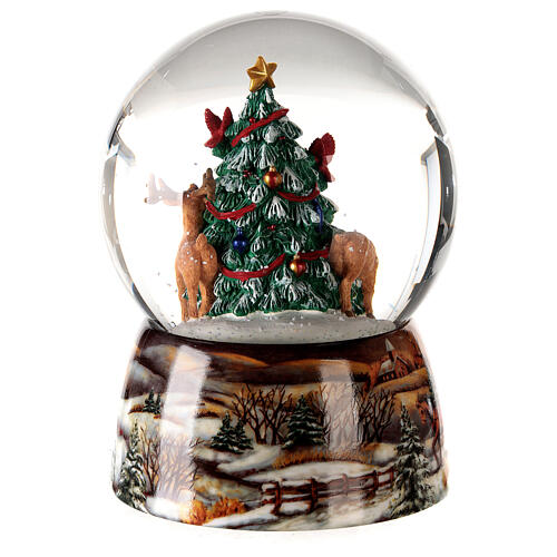 Snow globe with music box, Christmas tree with fawn and deer 15x10x10 cm 5